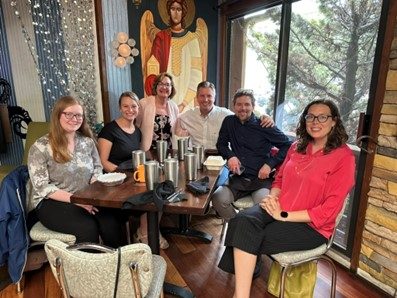 Rebecca, Nadia, Leesa, me, Neill and Kerry at Leesa’s retirement lunch. 